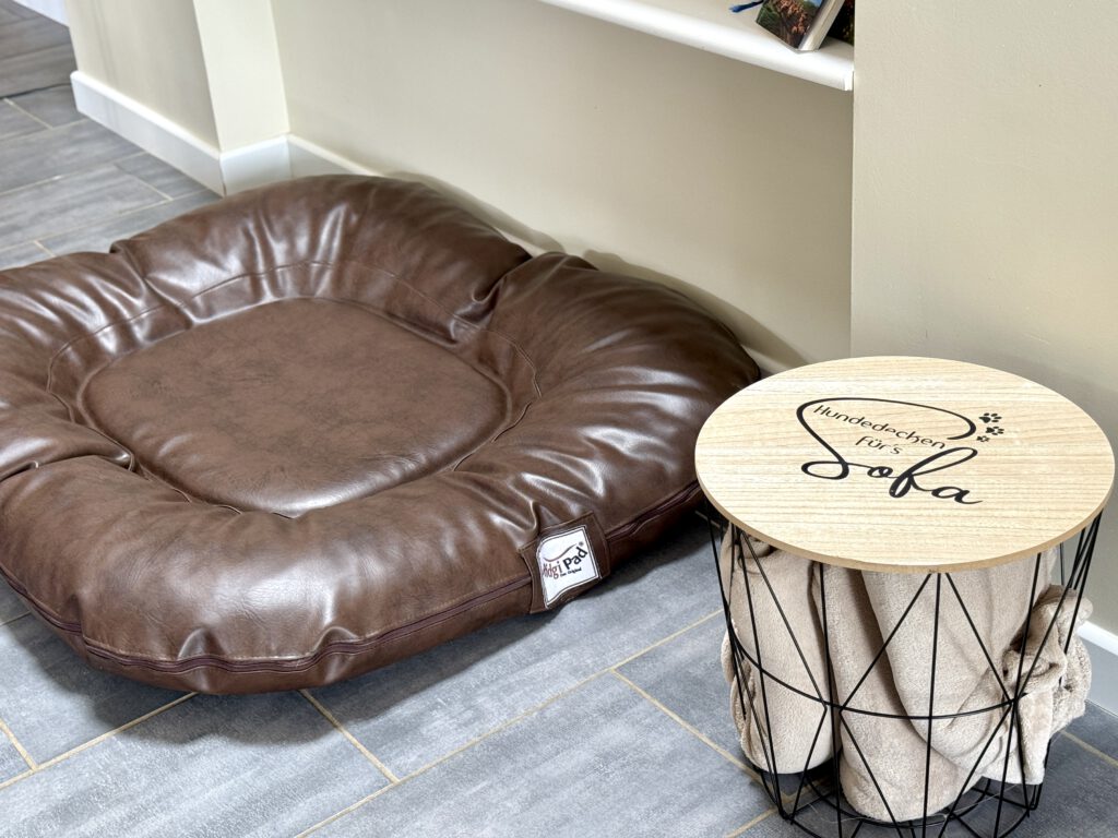 Original Ridgipad im Wohnzimmer von Maison Les Grues und Hundedecken für Sofa und Sessel